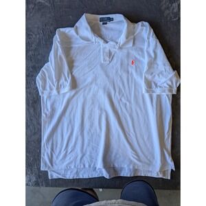 Polo Ralph Lauren Mens White Pique Polo Shirt Orange Pony Logo 4XLT Tall